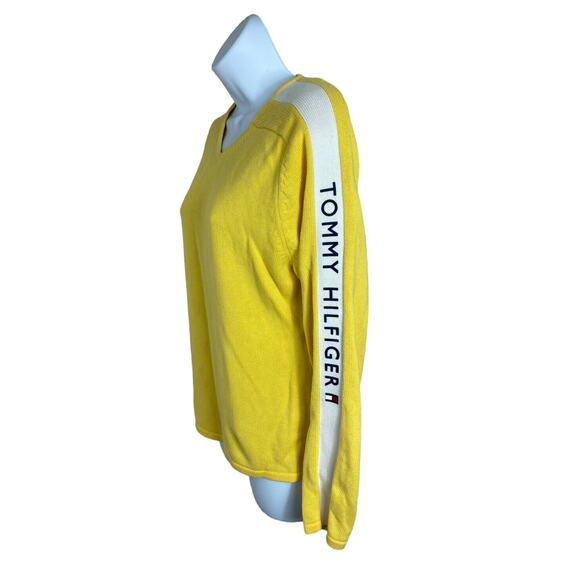 Tommy Hilfiger Women's Size Large Yellow Sweater Logo Y2K Retro Top Long-Sleeve - Picture 5 of 7